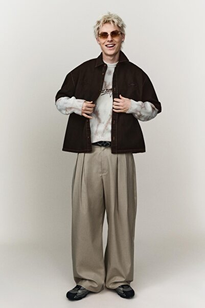 Bershka Nakışlı boxy fit kısa kollu gömlek