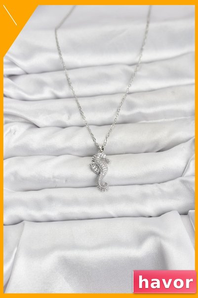 havor Deniz Atı Figürlü Zirkon Taşlı Kadın Kolye 45cm Zincir