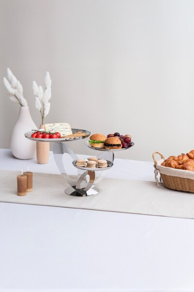 MATSteel 3'lü Ayaklı Tatlı Sunum Tabağı