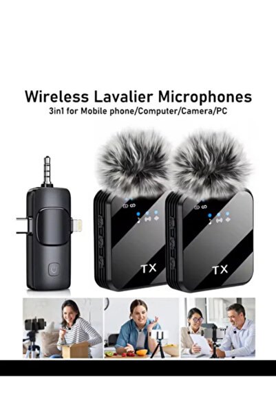 FABRON Kablosuz Yaka Mikrofonu Tip-C Android Kamera IPhone Stüdyo Mikrofonu i...