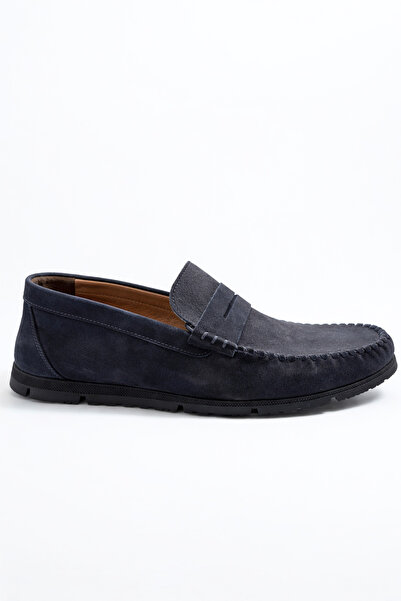 Ekonomik Ayakkabı Men's Navy Blue Suede Loafer – Laceless Slip-On, Flexible S...