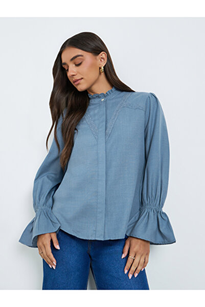 Styli Women Blue Lace Detail Blouse