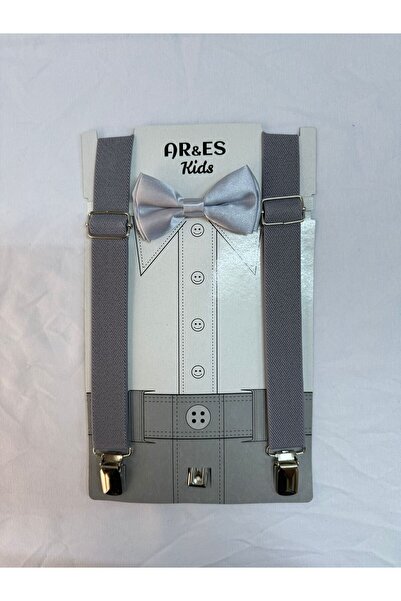ares kids Gray Color Bow Tie Suspender Set Suitable for Ages 1-9