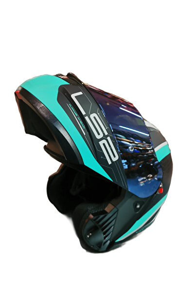 LS2 STROBE 2 VICTORY MAT TITANIUM-BEYAZ-METAL MAVİ KASK MAVİ VİZÖRLÜ