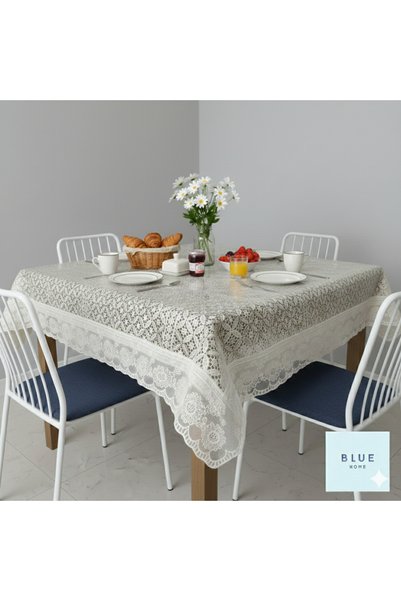 Blue Home 🆕   Față de masă din PVC, cu aspect de dantelă, ușor de curățat, rezistentă la lichide, fără găuri - 120 x 150 CREM
