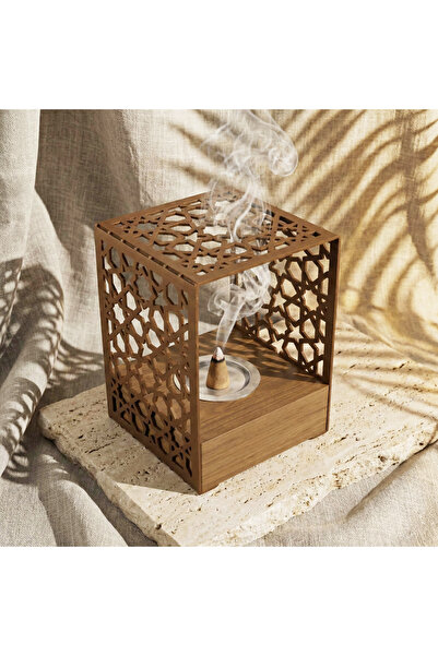 iwa concept Metal Incense Burner with Star Motif Wooden Stand - Table Art Hom...