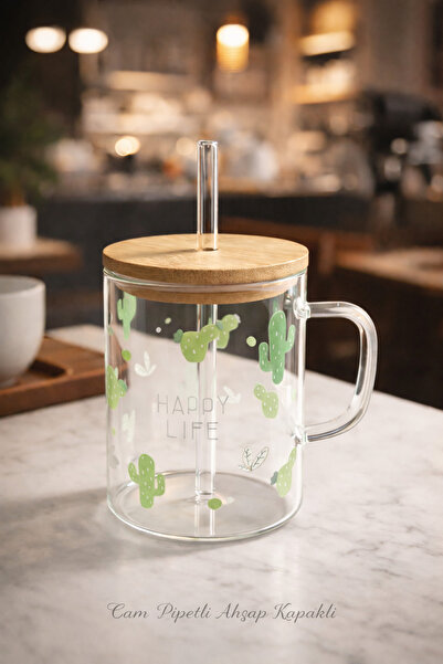 Two Two Glass Mug with Wooden Lid and Straw – Transparent Design and Healthy ...