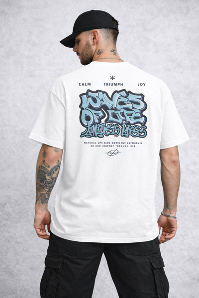 herkesemoda Waves of Text Detailed Basic T-Shirt