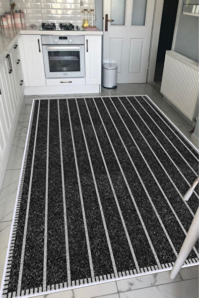 VOPTEKS Siyah Halı Mutfak Halısı Makinede Yıkanabilir Halı Kaymaz Taban Halı