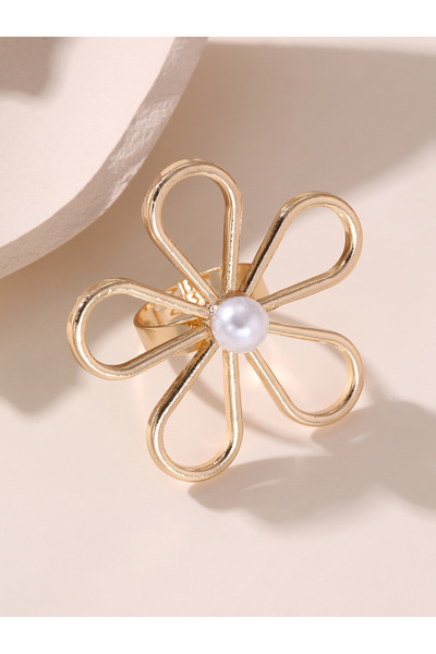 Take Two By Styli Faux Pearl Embellished Flower Ring