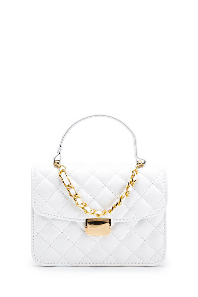 minebag Gold Chain Charm Detailed Isabella Women's Crossbody Bag White