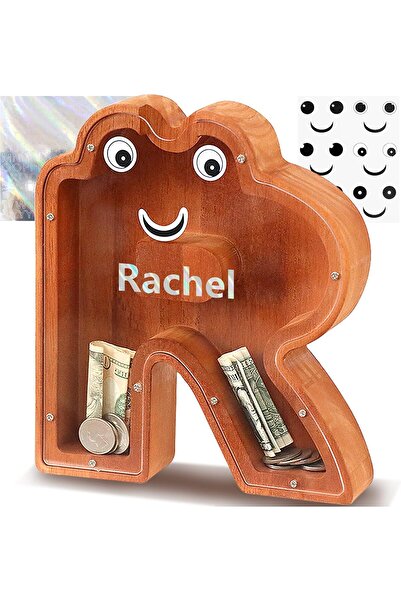 Other Letter R Shaped Piggy Bank - Wood and Acrylic, Cartoon Style - Brown, 2...