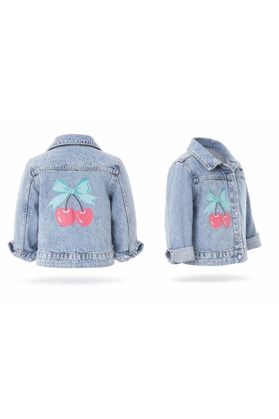 Lolliboomkids Girls' Cherry Pattern Denim Jacket - Denim Blue - 4-5 Years - S...