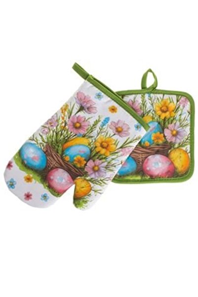 OEM Kitchen Glove & Napkin Set with Easter Egg Flower Design - 2 pcs