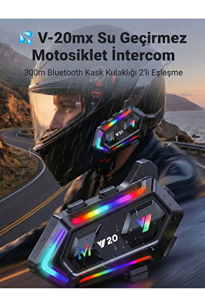emybox V-20mx Su Geçirmez Motosiklet Intercom 300m Bluetooth Kask Kulaklığı 2...