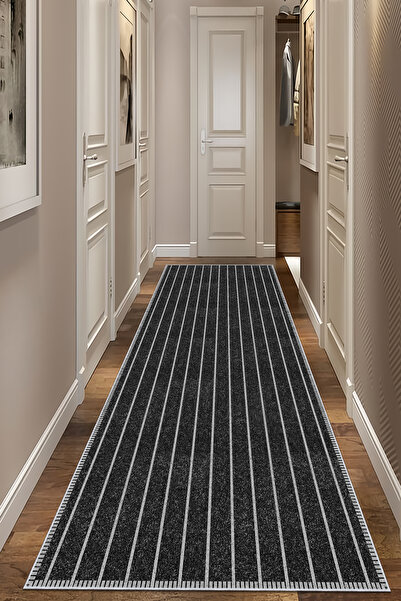 VOPTEKS Siyah Halı Yolluk Makinede Yıkanabilir Halı Kaymaz Taban Halı