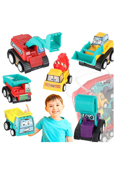 Ikonka Set of 6 construction cars for children, Ikonka, with pull-back mechan...