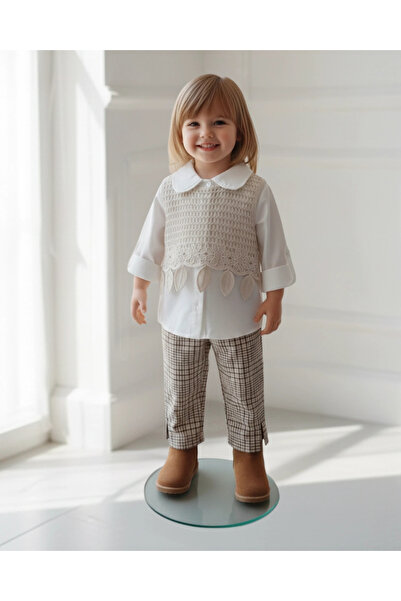 My Lusa baby wear Girl's Floral Embroidered Knitted Vest and Trousers 3-Piece...