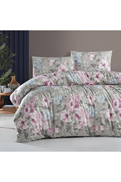First Choice Lenjerie pat dublu bumbac ranforce Davida gri cu flori roz