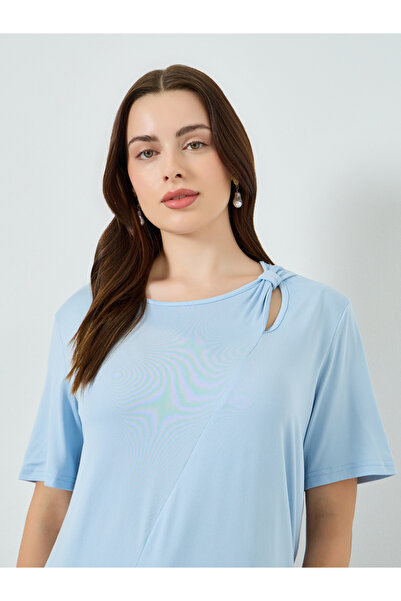 Styli Blue Cut-Out Detail Round Neck T-Shirt