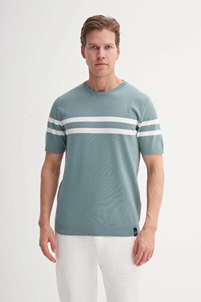 Cazador Regular Fit Stripe Patterned Knitwear Blue Men's T-Shirt 30360