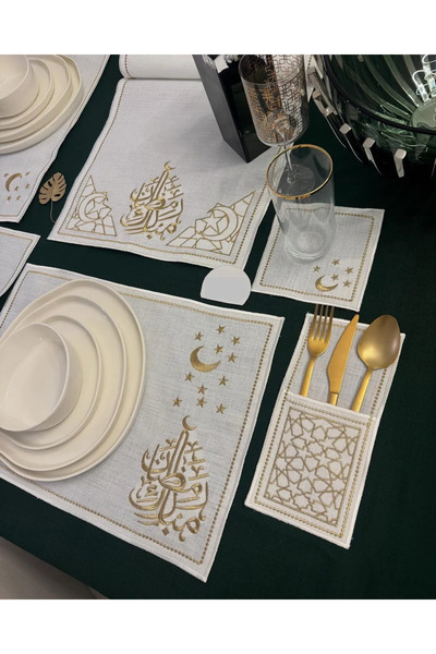 She Combines 6 Kişilik Lüks Keten Amerikan Servis Runner ve Kaşıklık Takımı -...