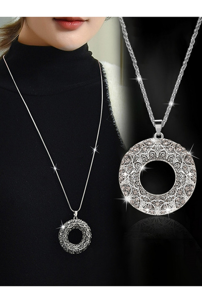 Take Two By Styli Rhinestone Hollow Circular Pendant Necklace