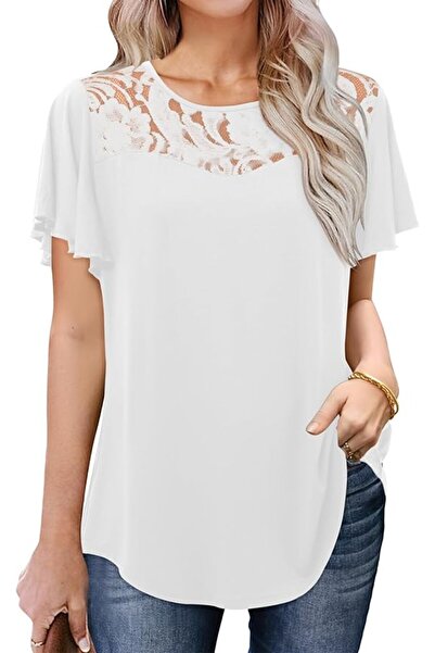 Other Amoretu Women's T-Shirt - Cotton with Ruffles, Short Sleeve, Relaxed Fi...