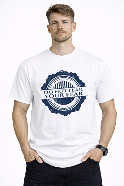 herkesemoda Do Not Fear Text Detailed Basic T-Shirt