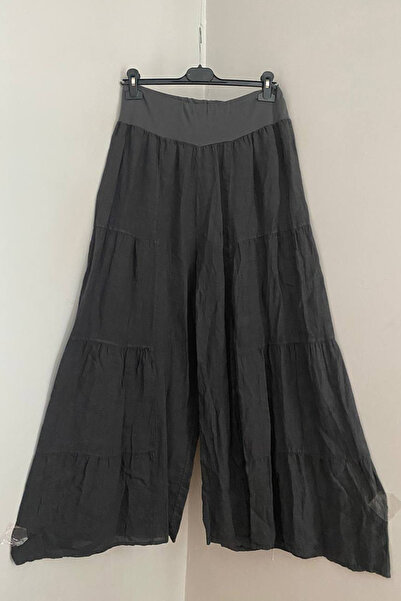 AYASOFYA OTANTIK Women's Italian Anthracite Elastic Waist Plain Pattern Ribbe...