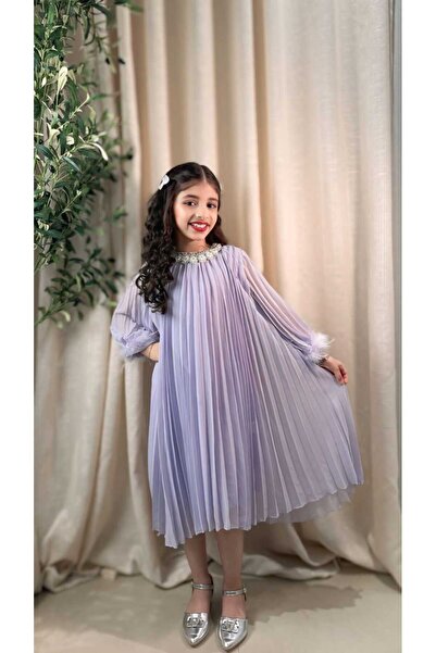 gmax فستان بناتي اطلالة العيد بالريش والكريستال