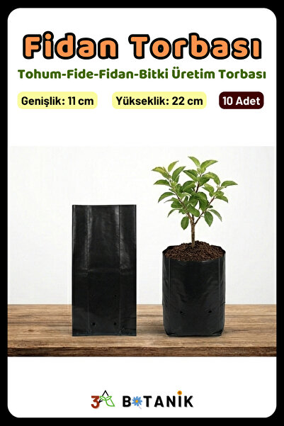 3A BOTANİK Fidan Torbası, 11x22 cm, Fidan Poşeti, Fide Torbası 10 Adet Fidan ...