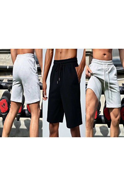 KİMSE GÖRMEDEN Men's Sport Shorts Comfortable Fit Set of 3 3 Pcs Gray.Black.Gray