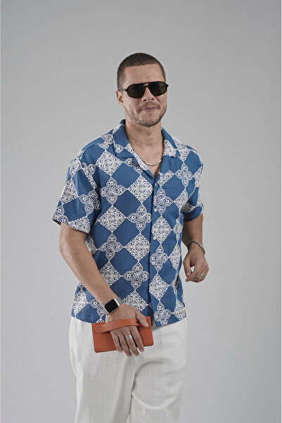 king brich Patterned Oversize Fit Lattice Fabric Men's Shirt
