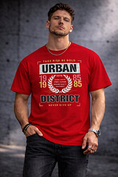 herkesemoda Dıstrict Text Detailed Basic T-Shirt