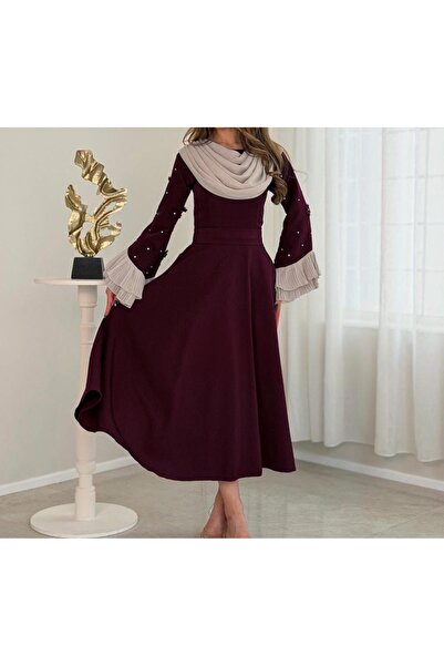 EVENTANA Burgundy midi dress for Eid from Eventana
