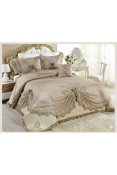 GHZAL Home Collection Lüks Fransız Güpürlü 8 Parça Çeyizlik Yatak Örtüsü çift...