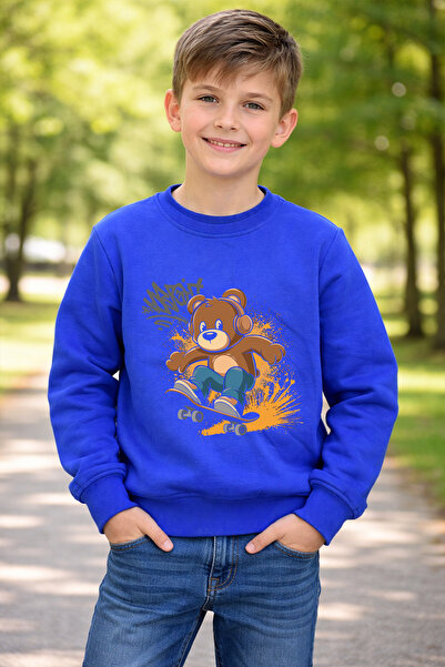 ADABEBEK Hanorac pentru copii cu imprimeu Premium Skateboarder Bear 26125