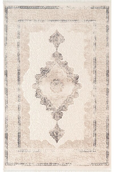 Karmen Halı Look Classıc LK005M Çerçeveli Krem Gri Klasik Desen Akrilik Dokum...