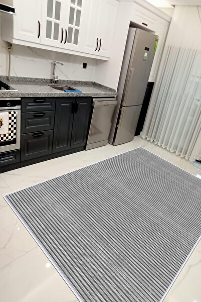 VOPTEKS Gri Halı Mutfak Halısı Makinede Yıkanabilir Halı Kaymaz Taban Halı