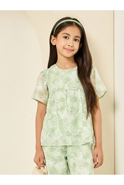 Styli Green Floral Embellished Top