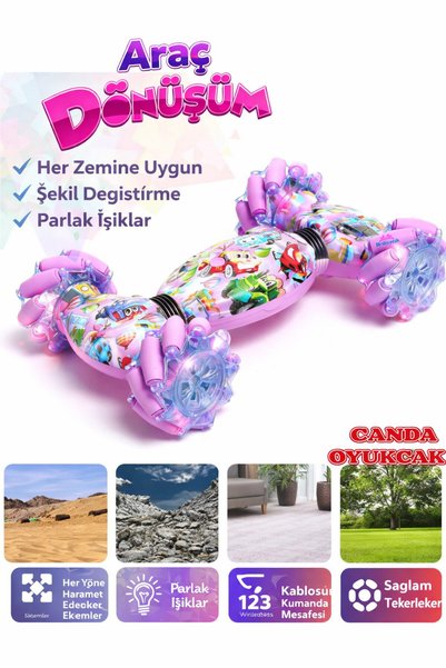 Canda Oyuncak Çift Taraflı Akrobatik 360 Derece El Sensörlü Oyuncak Şarjlı Uzaktan Kumandalı Araba Pembe RQ2092