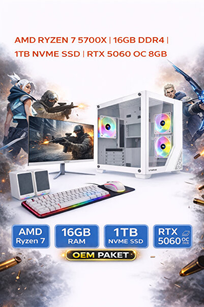 VELORA VLR W1 RYZEN 7 5700X 16 GB DDR4 1 TB Nvme SSD RTX5060 OverClock 8GB 23...