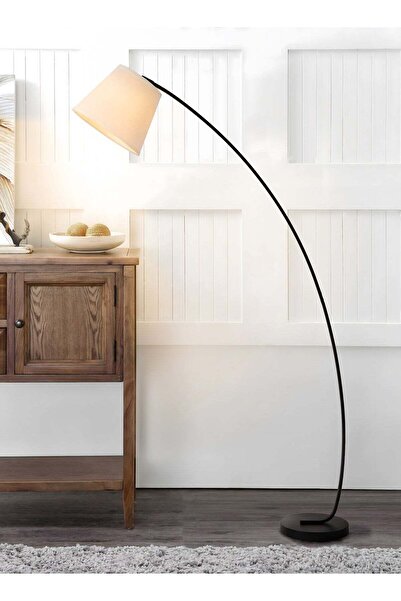 Generic DREAMSIDEA Modern White Metal Arc Floor Lamp with Hemisphere Linen Shade