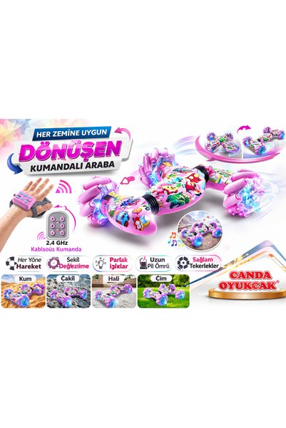 Canda Oyuncak Çift Taraflı Akrobatik 360 Derece El Sensörlü Oyuncak Şarjlı Uzaktan Kumandalı Araba Pembe RQ2092