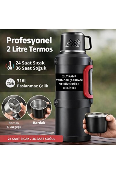 coofbe Professional 68 oz Stainless Steel 2 Liter Camping Thermos with Cup 24...