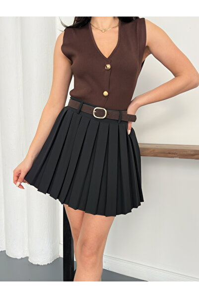 Ekim Store New Season Belted Pleated Short Skirt with Shorts