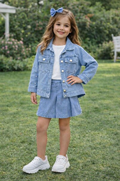 Ysferbutik Girl's Denim Jacket Shorts Skirt Sweet