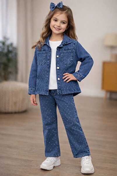 gül garden Girl's Denim Jacket Pants Sweet