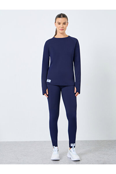 Styli Textured Rib Long Sleeve Top with Badge Detail